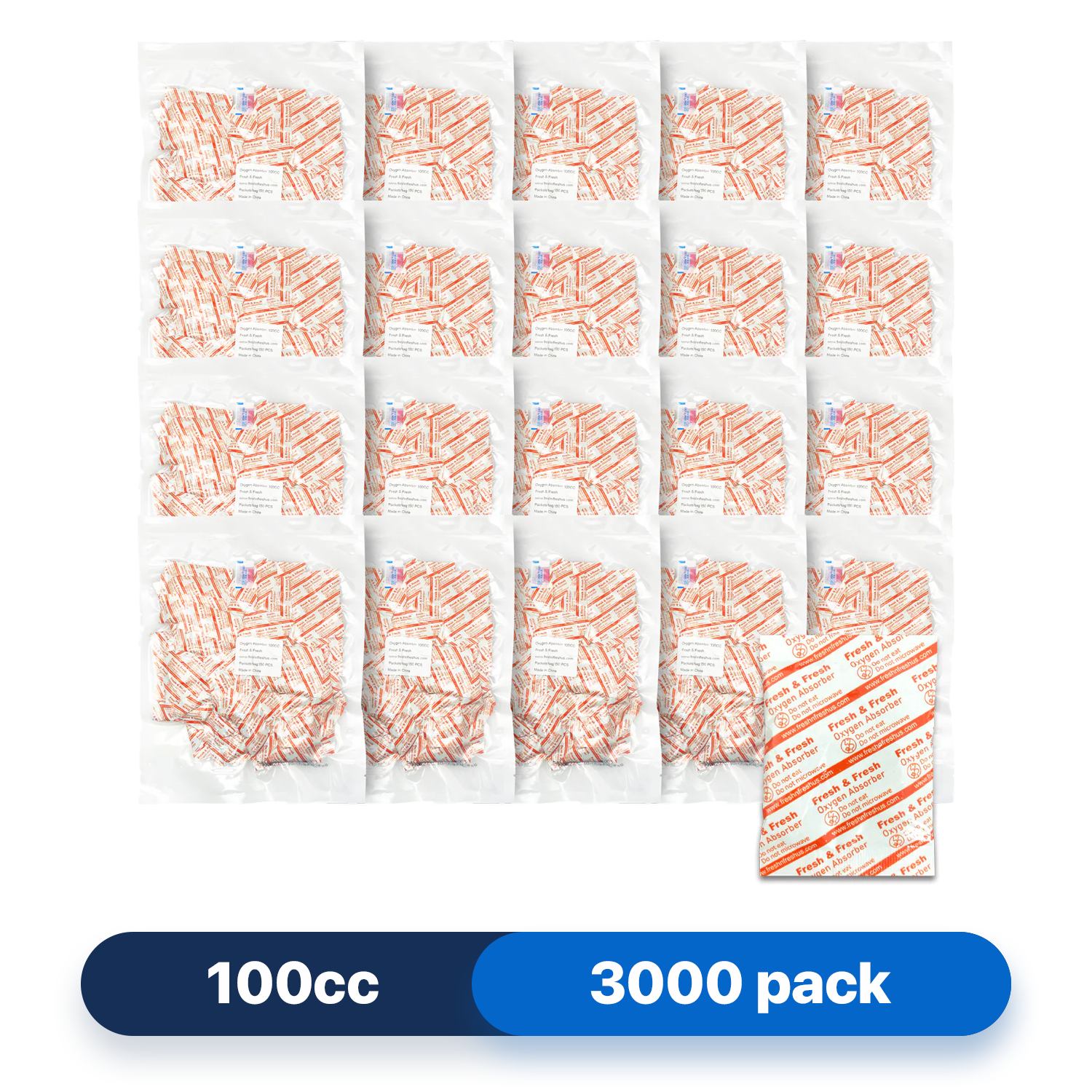 Fresh & Fresh (3000 Packs) 100 CC Premium Oxygen Absorbers(20 Bag of 150 packets) - ISO 9001 Certified Facility Manufactured