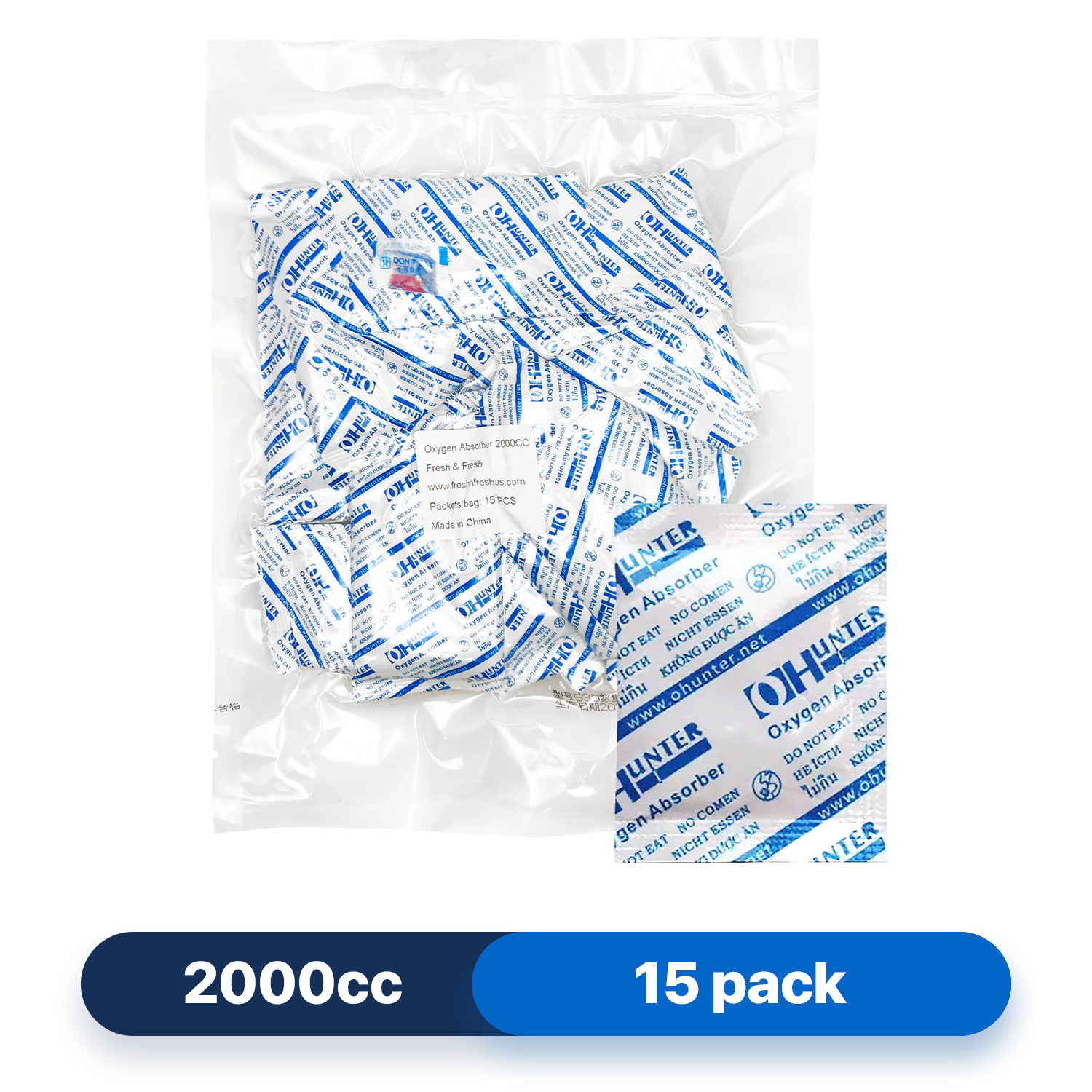 Fresh & Fresh (15 Packets) 2000 CC Premium Oxygen Absorbers(1 Bag of 15 packets) - ISO 9001 Certified Facility Manufactured