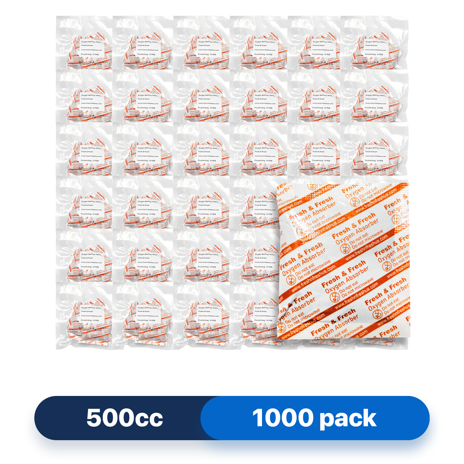 Fresh & Fresh (1000 Packs) 500 CC Premium Oxygen Absorbers(100 Bag of 10 packets) - ISO 9001 Certified Facility Manufactured