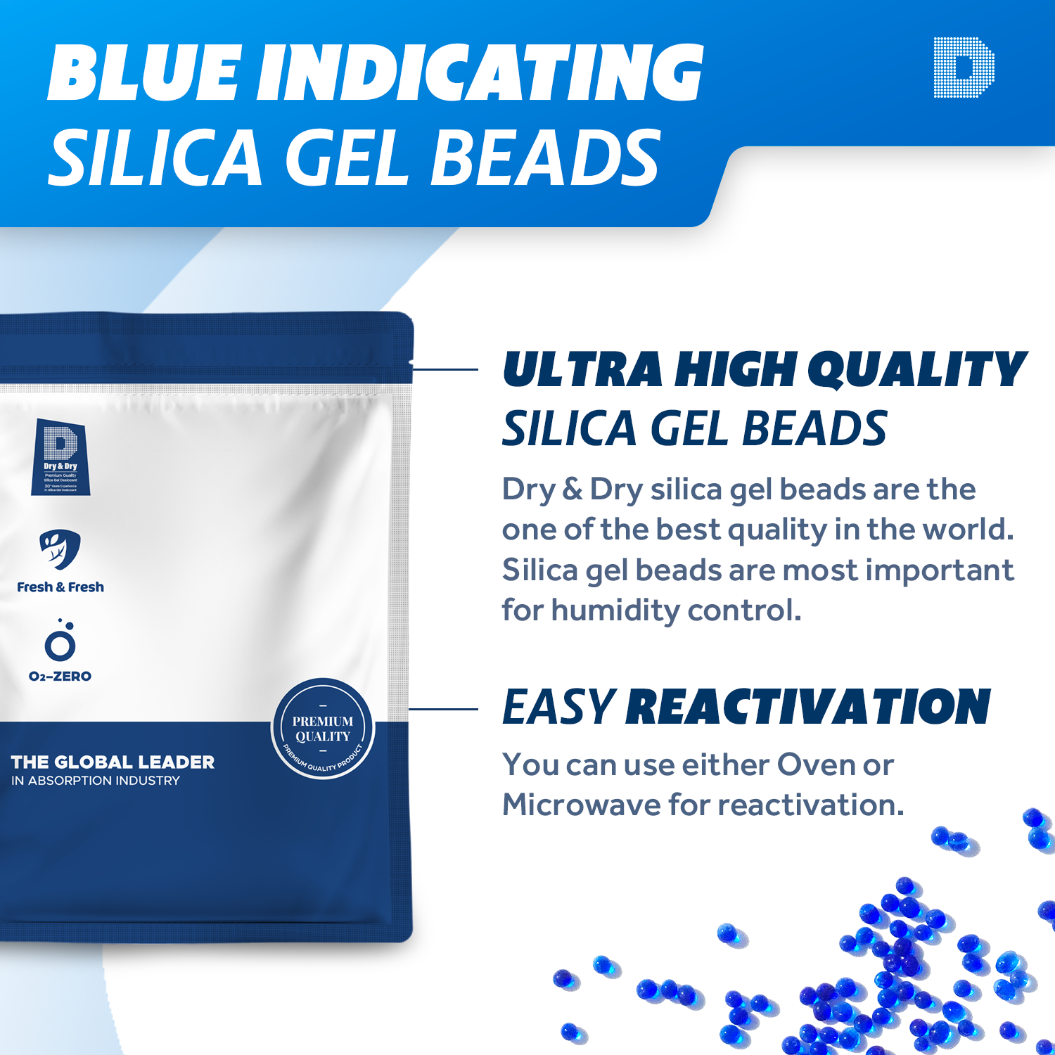 5 LBS Blue "Dry&Dry" High Quality Desiccant Indicating Silica Gel Beads - Reusable
