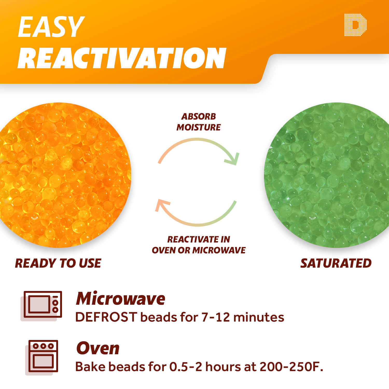 Half Gallon Orange "Dry & Dry" Premium Desiccant Indicating Silica Gel Beads(Industry Standard 3-5 mm) - 3.7 LBS Reusable