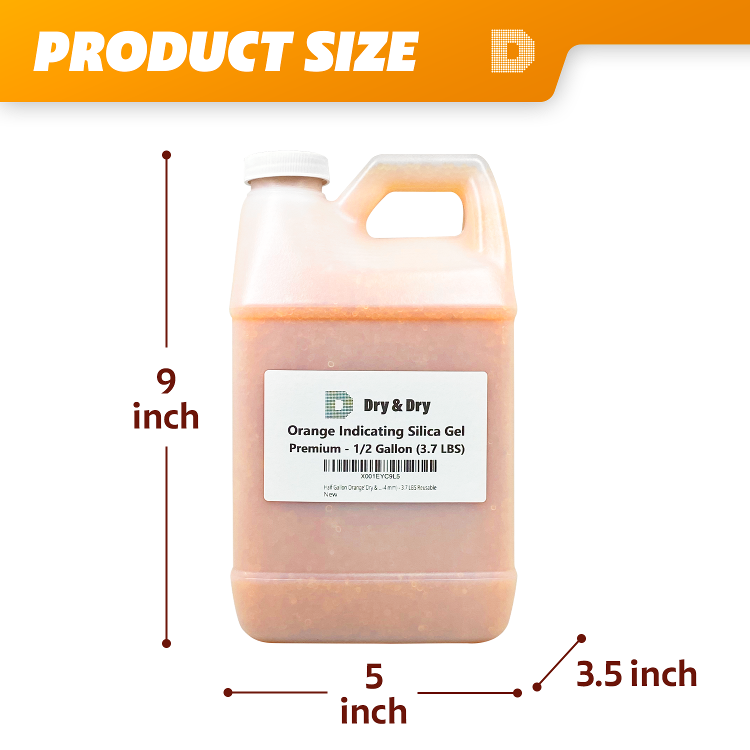 Half Gallon Orange "Dry & Dry" Premium Desiccant Indicating Silica Gel Beads(Industry Standard 3-5 mm) - 3.7 LBS Reusable