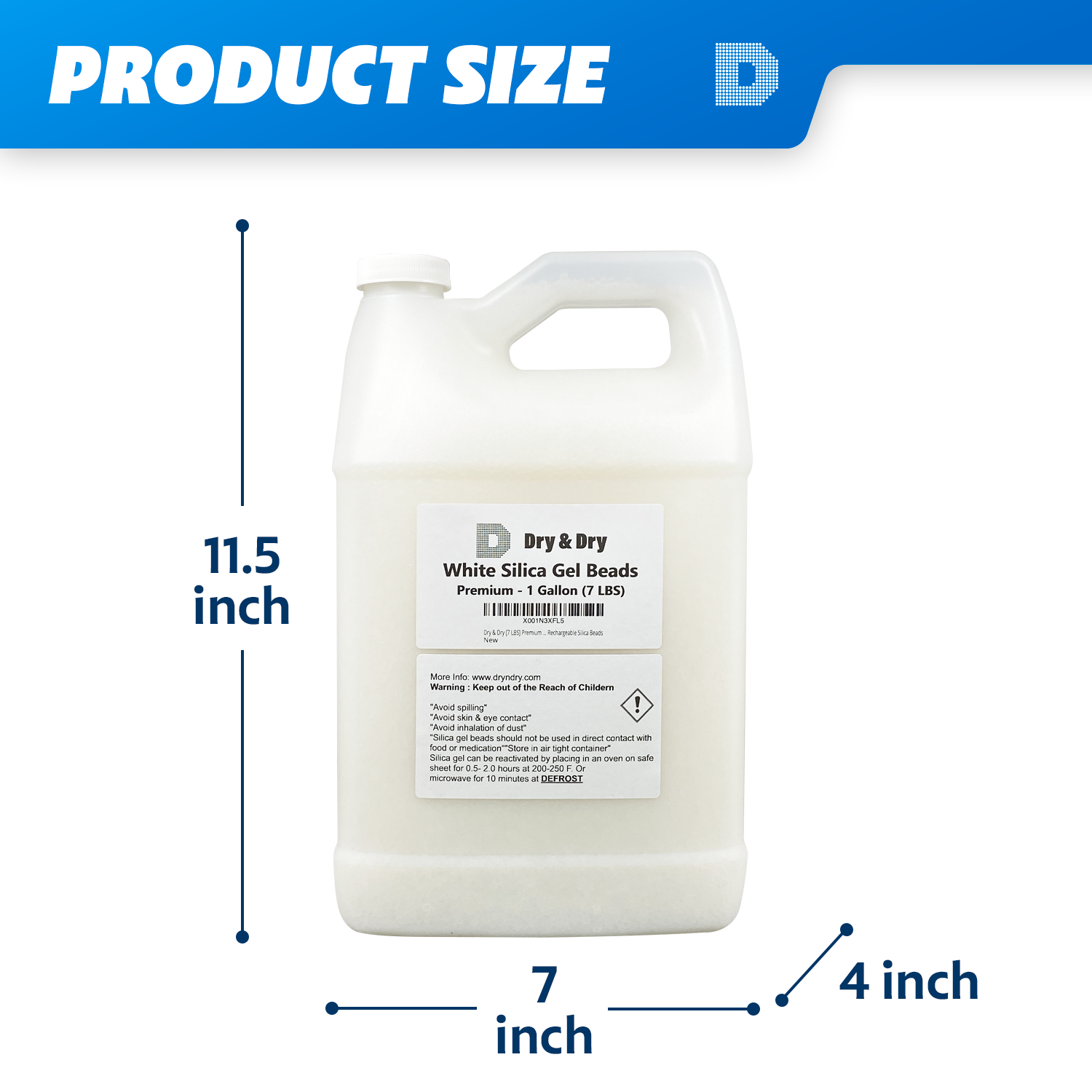 1 Gallon(7 LBS) Premium Pure & Safe White Silica Gel Beads - Rechargeable beads