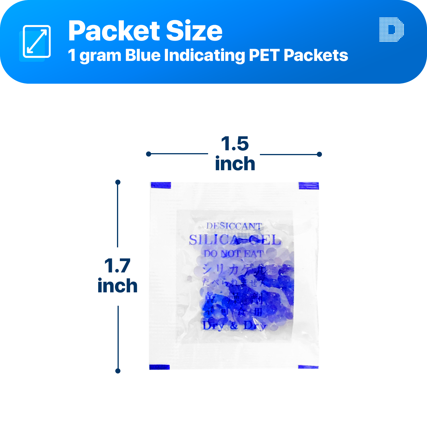 1 Gram Blue Indicating Clear Plastic(PET) Silica Gel Packets
