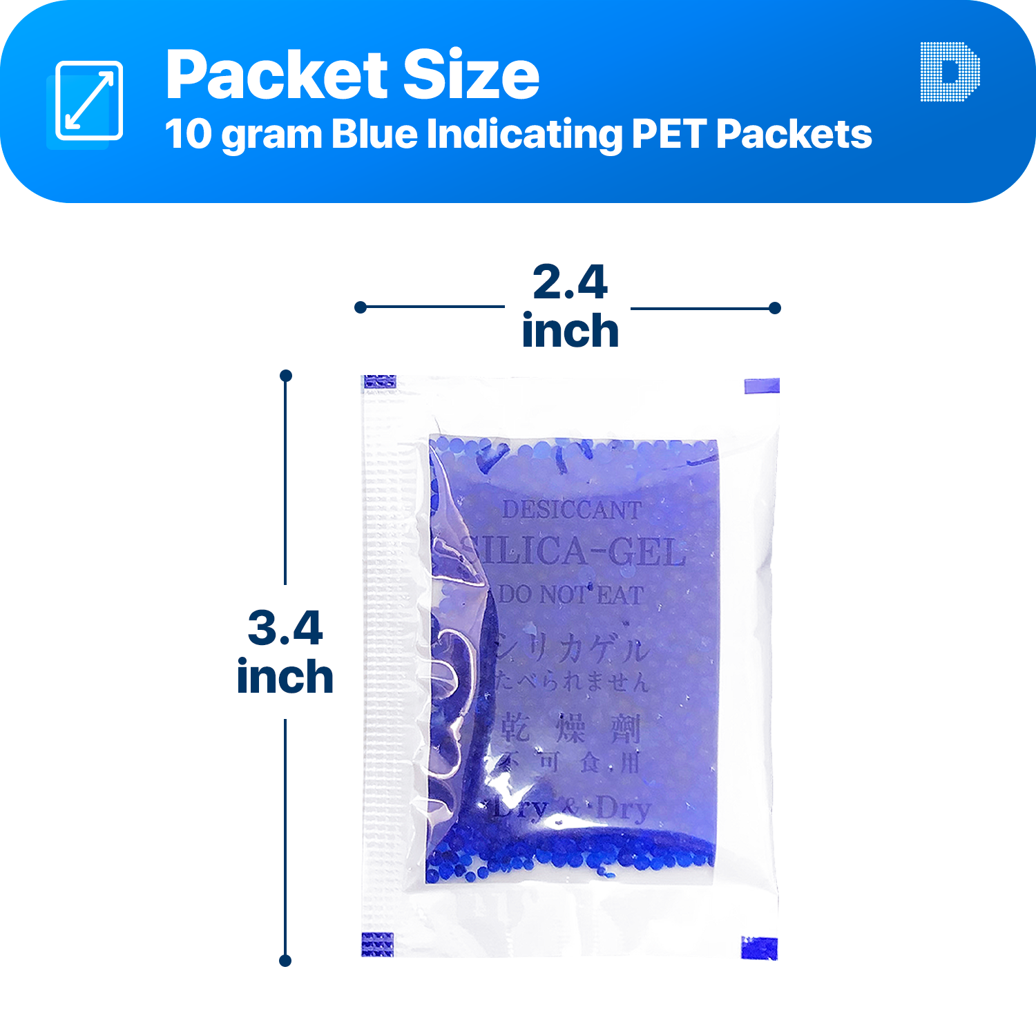 10 Gram Blue Indicating Clear Plastic(PET) Silica Gel Packets