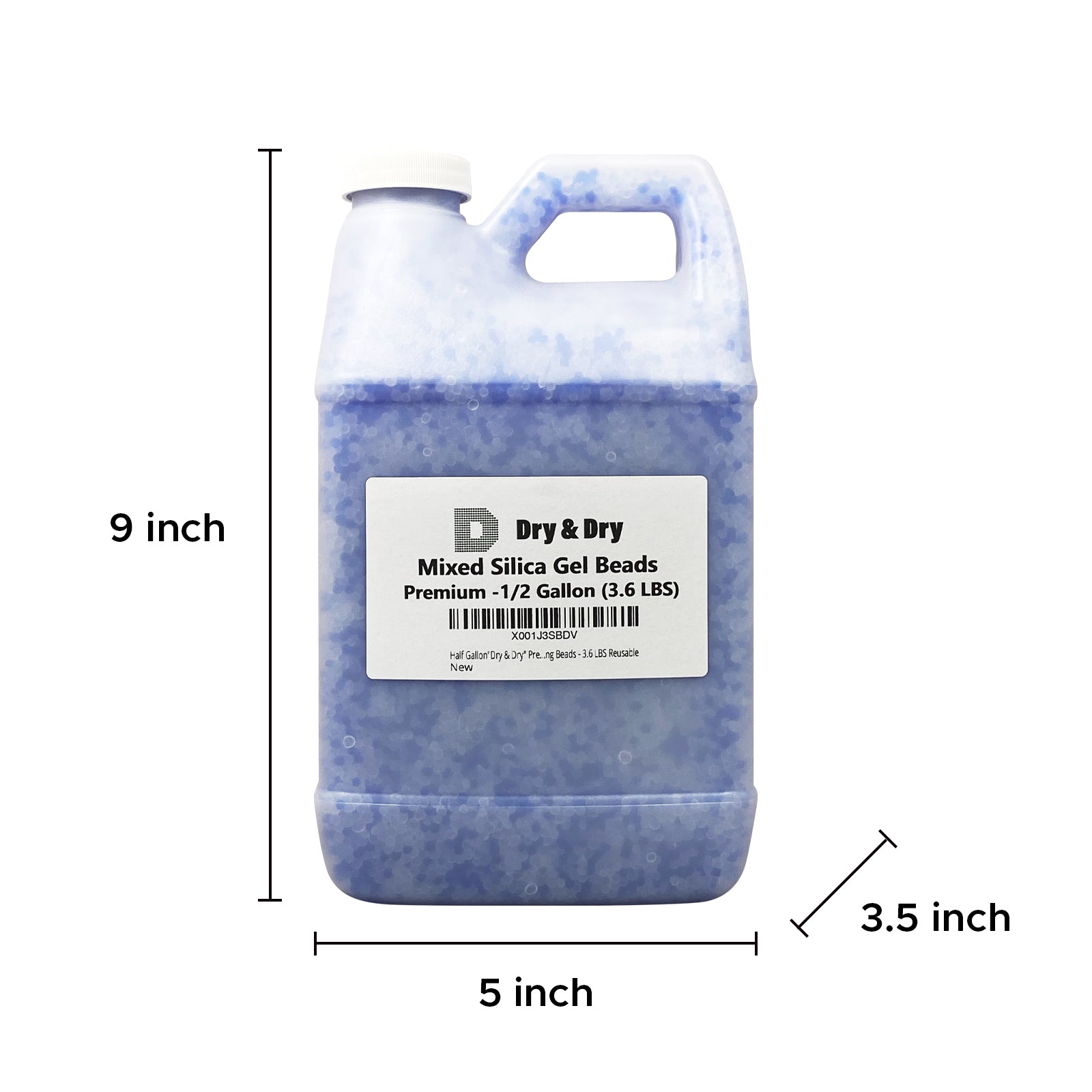 1/2 Gallon Premium Blue & White Mixed Indicating Silica Gel Beads(Industry Standard 3-5 mm) - 3.6 LBS Reusable