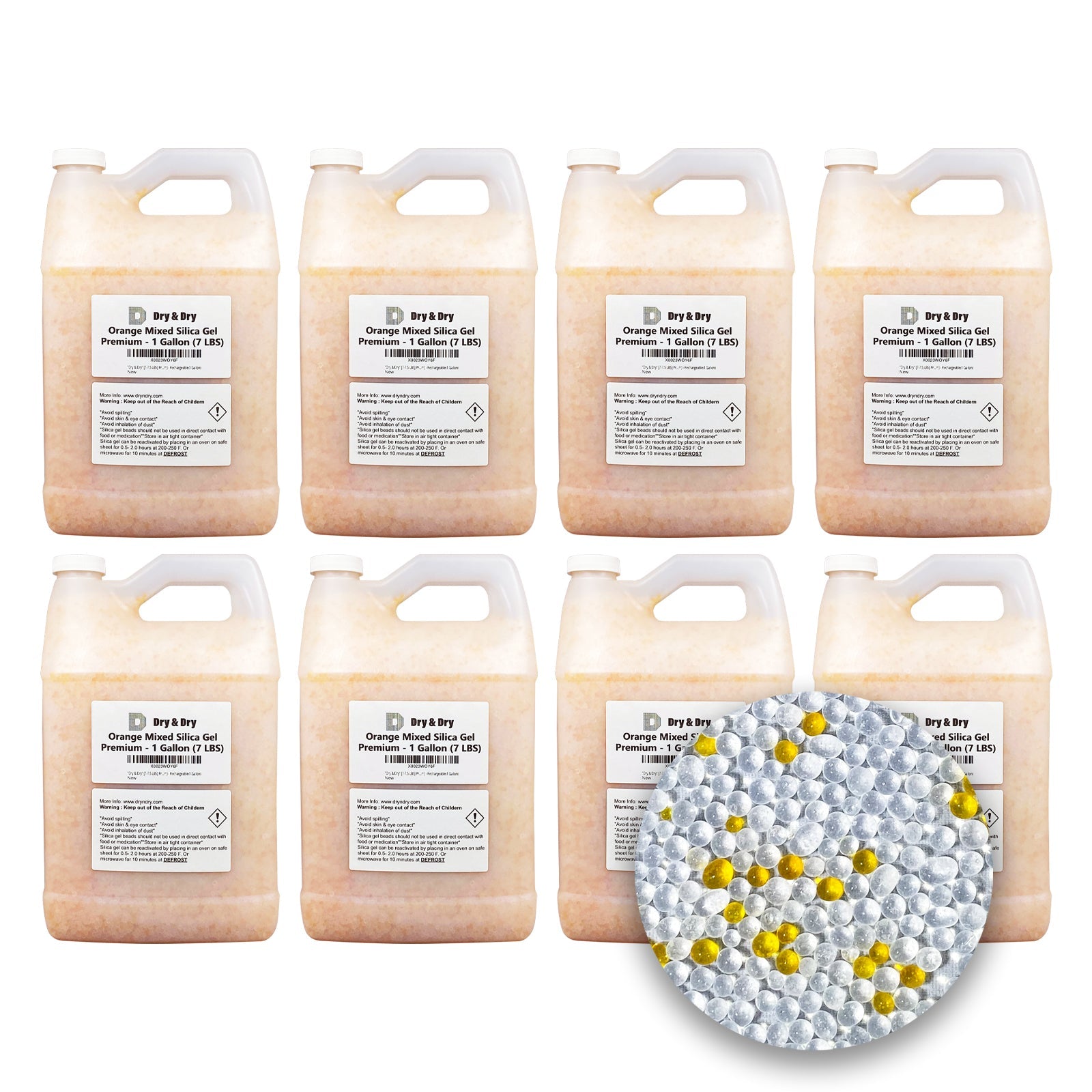 8 Gallon(56-60 LBS) "Dry & Dry" Premium Orange & White Mixed Indicating Silica Gel Desiccant Beads(Industry Standard 3-5 mm) - Rechargeable