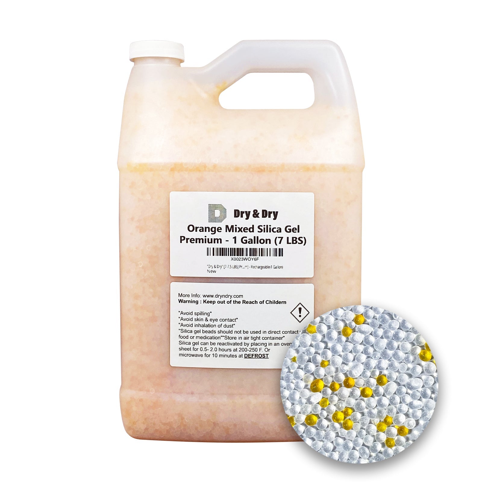 1 Gallon(7-7.5 LBS) "Dry & Dry" Premium Orange & White Mixed Indicating Silica Gel Desiccant Beads(Industry Standard 3-5 mm) - Rechargeable