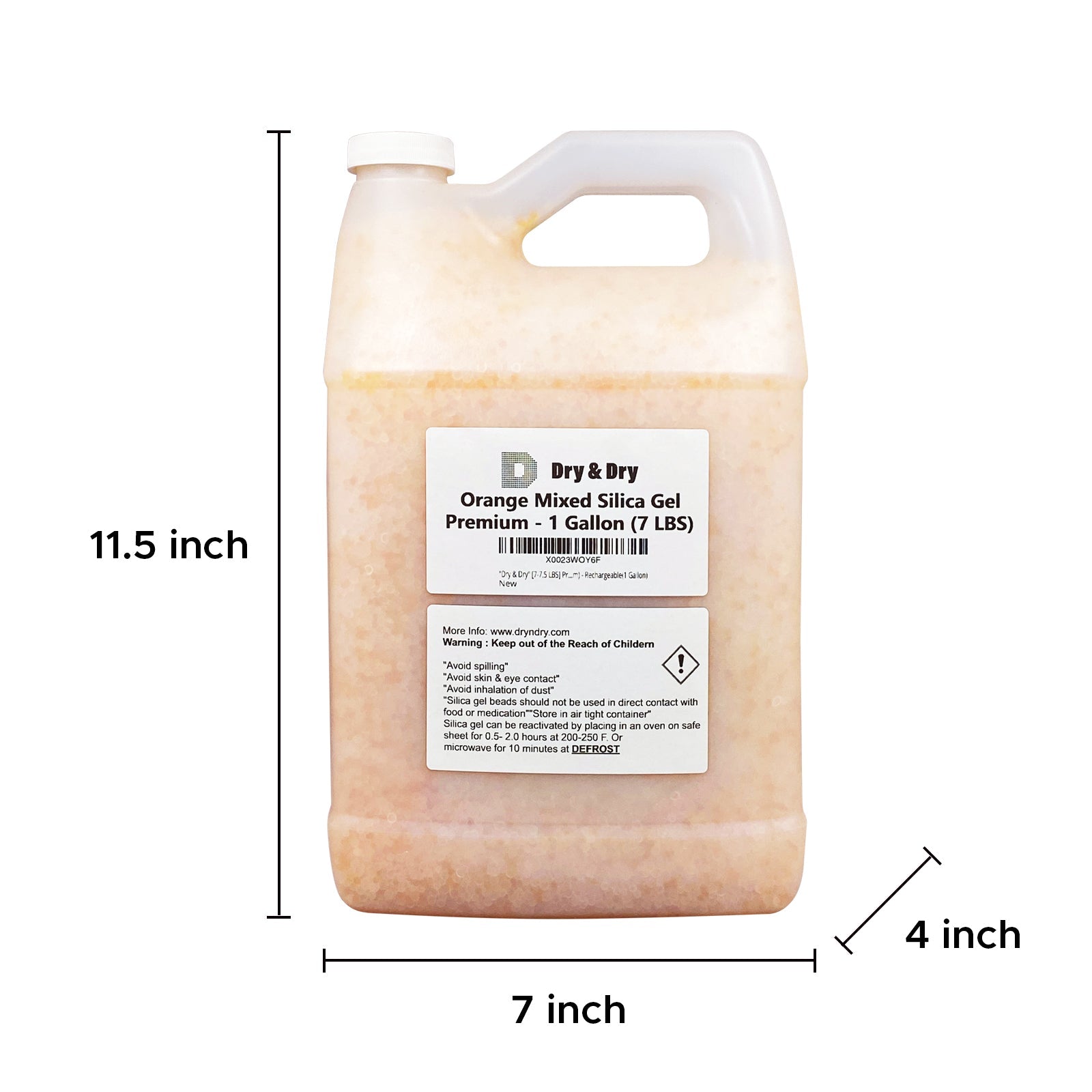 1 Gallon(7-7.5 LBS) "Dry & Dry" Premium Orange & White Mixed Indicating Silica Gel Desiccant Beads(Industry Standard 3-5 mm) - Rechargeable