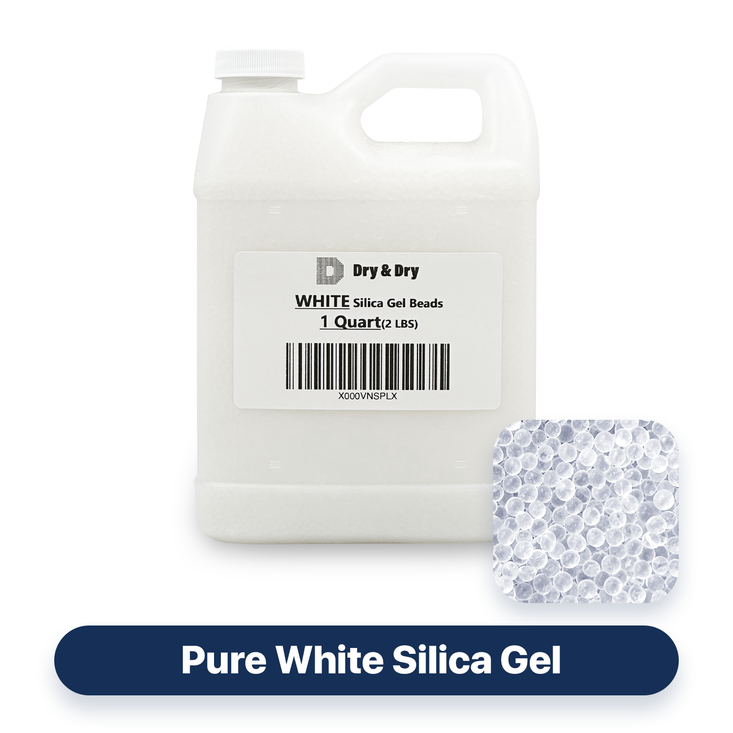 1 Quart(2 LBS) Premium White Silica Gel Beads - Rechargeable Pure & Safe Desiccant Beads