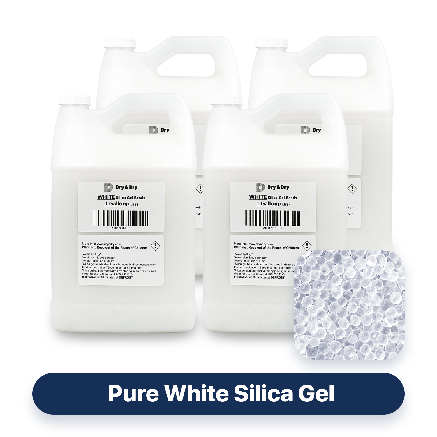 4 Gallon(28 LBS) "Dry & Dry" High Quality Pure White Silica Gel Desiccant Beads - Rechargeable