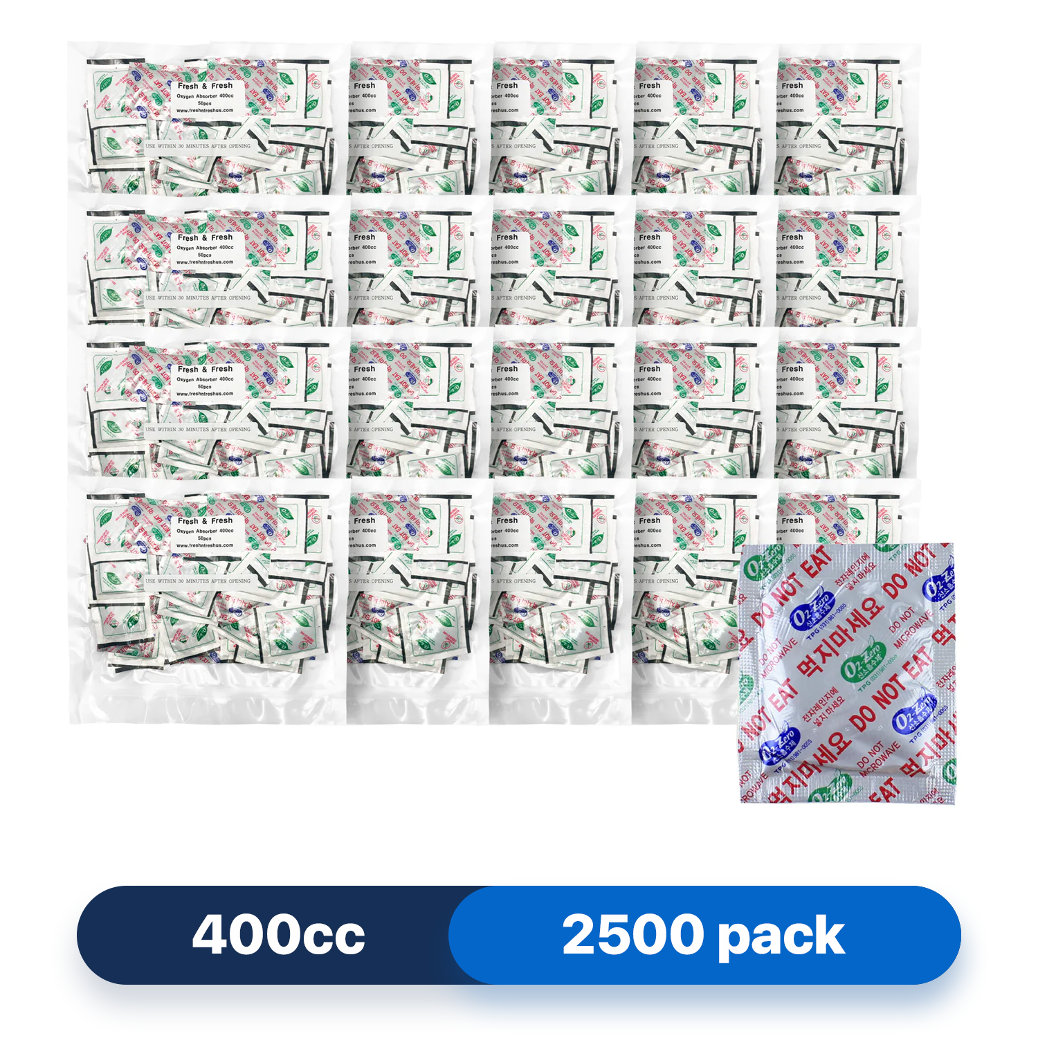 Fresh & Fresh (2500 Packs) 400 CC Premium Oxygen Absorbers(50 Bag of 50 Packets) - ISO 9001 Certified Facility Manufactured