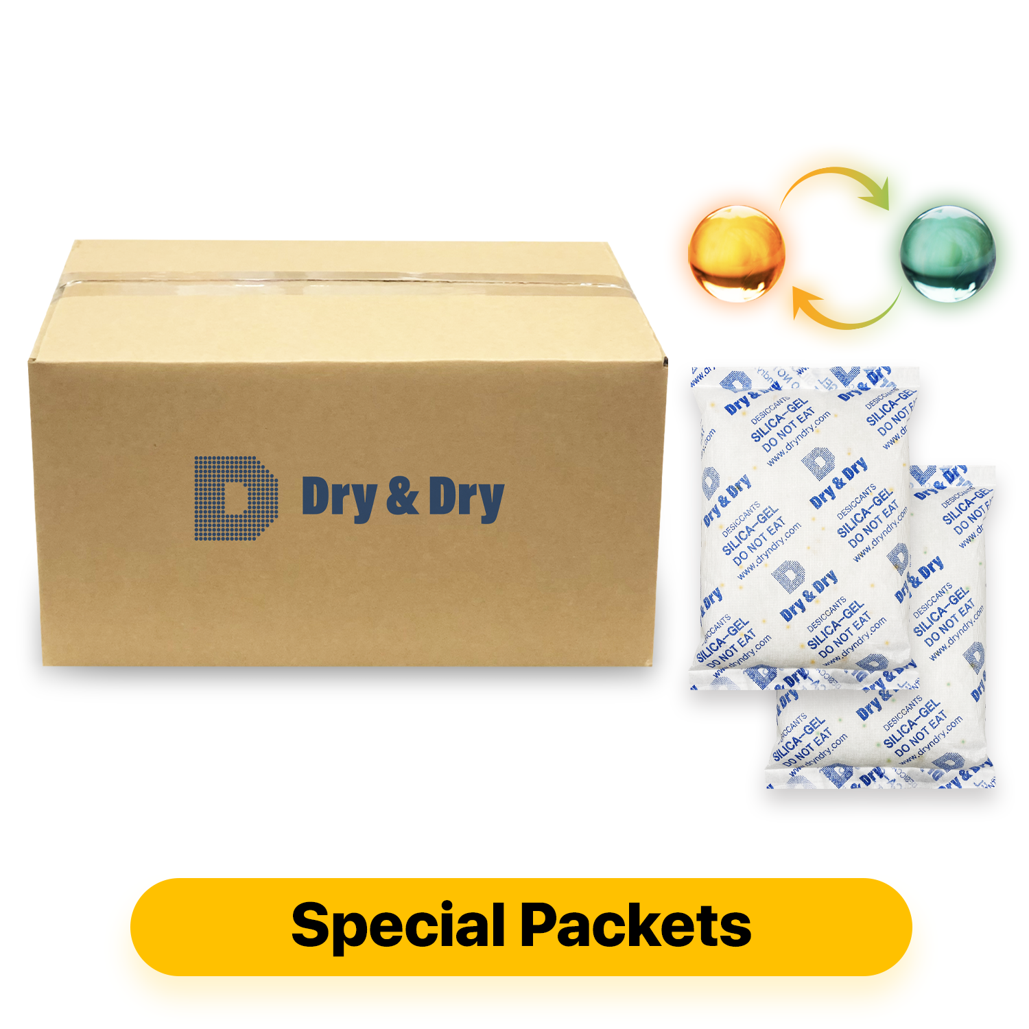 500 Gram [40 Packs] "Dry & Dry" SPECIAL Food Safe Orange Indicating(Orange to Dark Green) Mixed Silica Gel Packets - Rechargeable(FDA Compliant)