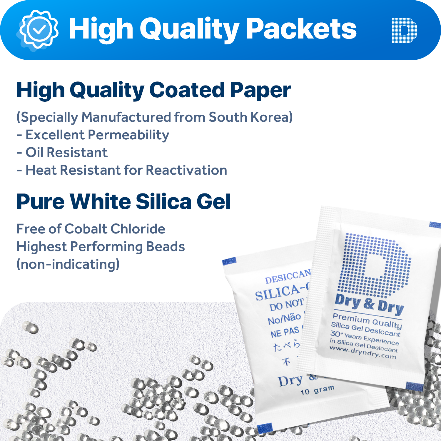 10 Gram [1,600 Packets] Premium Silica Gel Desiccant Packets - Rechargeable Paper(FDA Compliant)