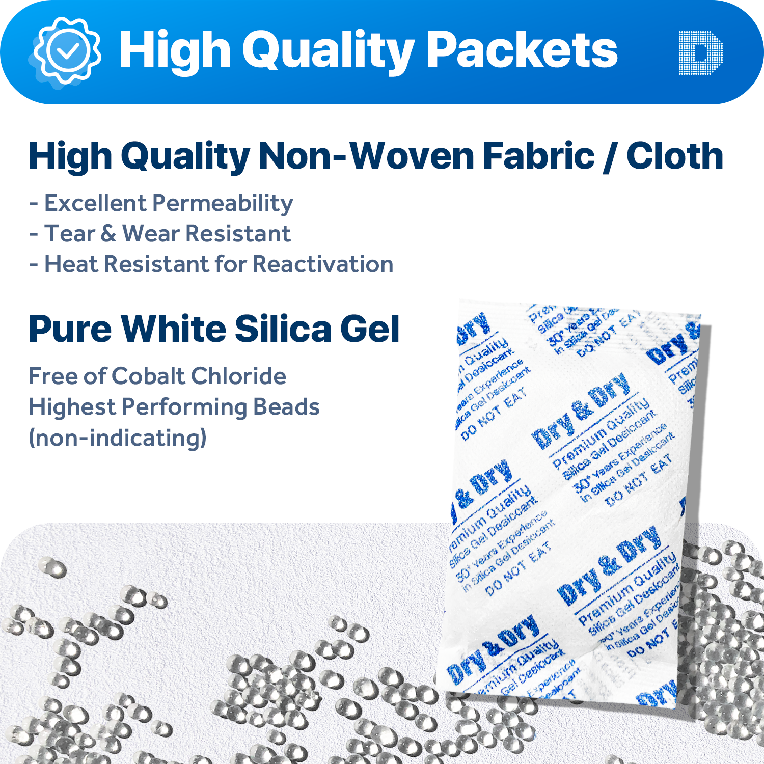 30 gram [600 Packets] "Dry & Dry" Premium Silica Gel Desiccant Packets - Rechargeable Fabric