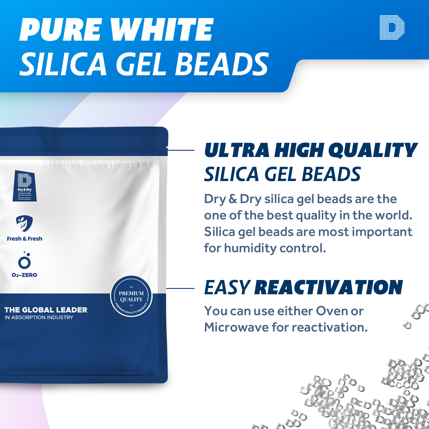 5 LBS "Dry&Dry" High Quality Pure White Silica Gel Desiccant Beads