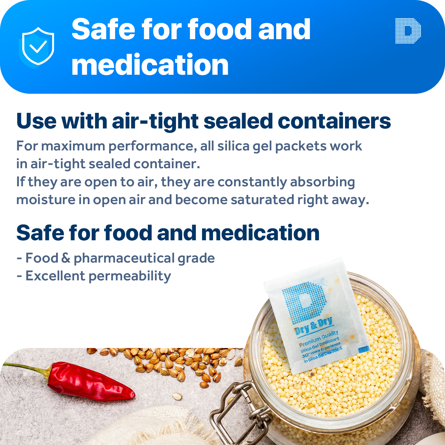 10 Gram [1,500 Packs] "Dry & Dry" Food Safe Orange Indicating(Orange to Dark Green) Mixed Silica Gel Packets - FDA Compliant(Rechargeable)