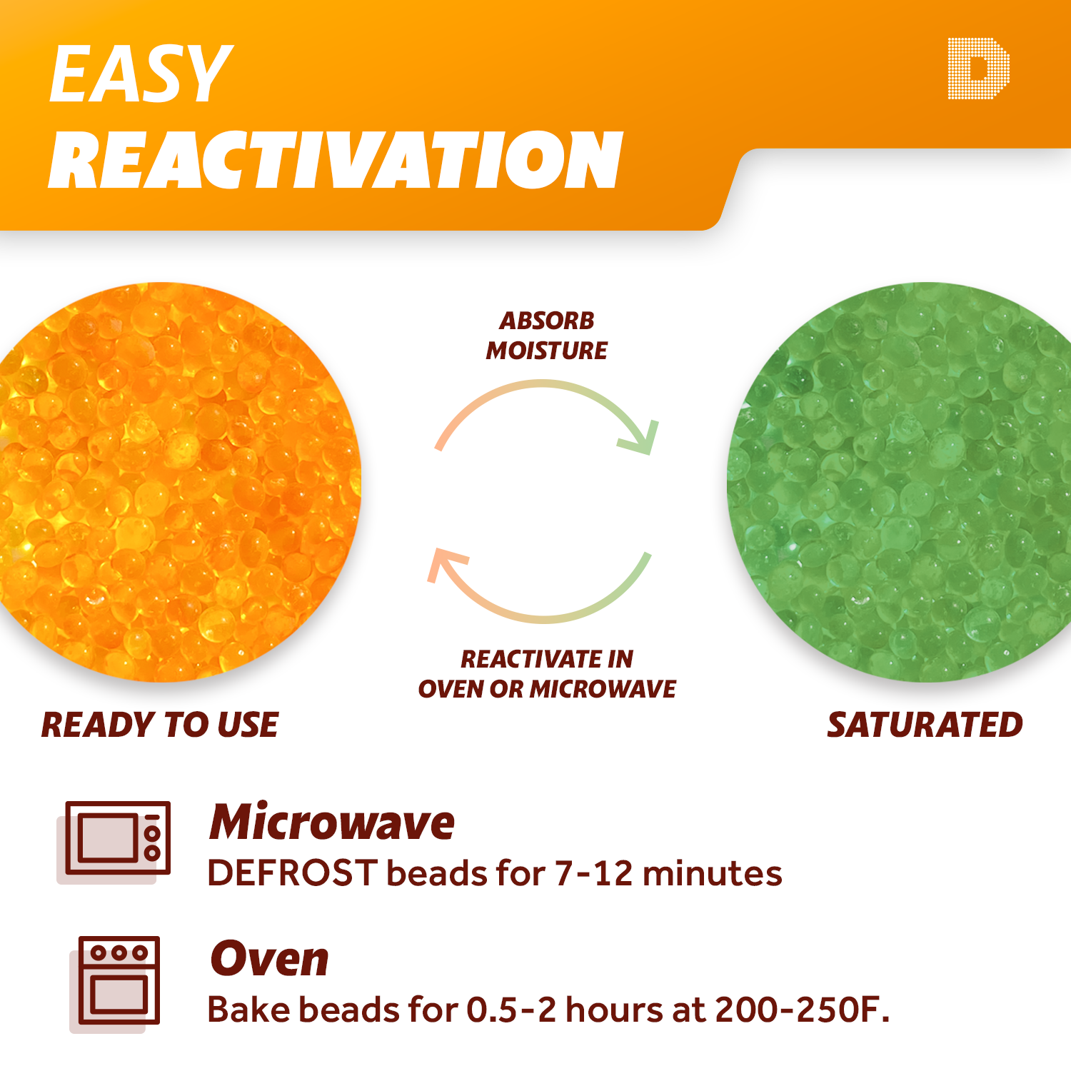 (44 LBS) "Dry & Dry" Premium Orange Indicating Silica Gel Desiccant Beads