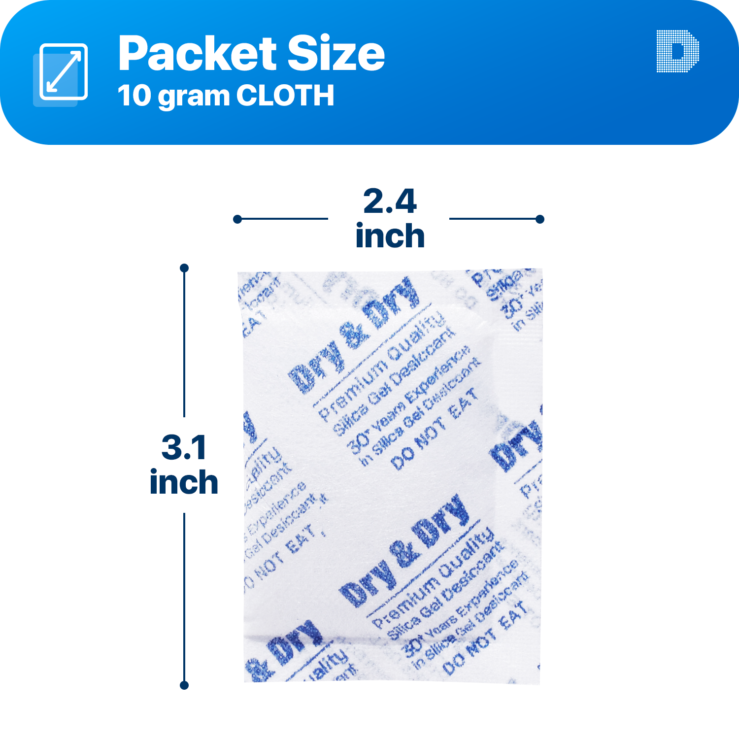 10 Gram [1500 Packets]  "Dry & Dry" Premium Silica Gel Desiccant Packets - Rechargeable Fabric