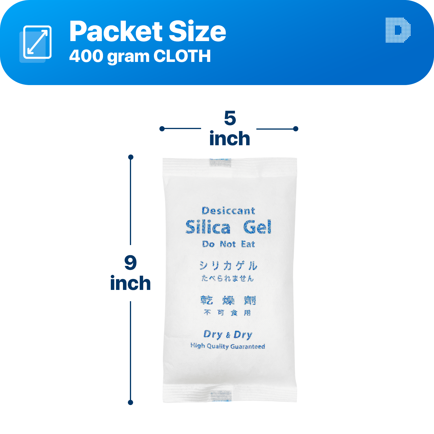 400 Gram [50 Packets]  "Dry & Dry" High Quality Pure Silica Gel Desiccant Packets - Rechargeable Fabric