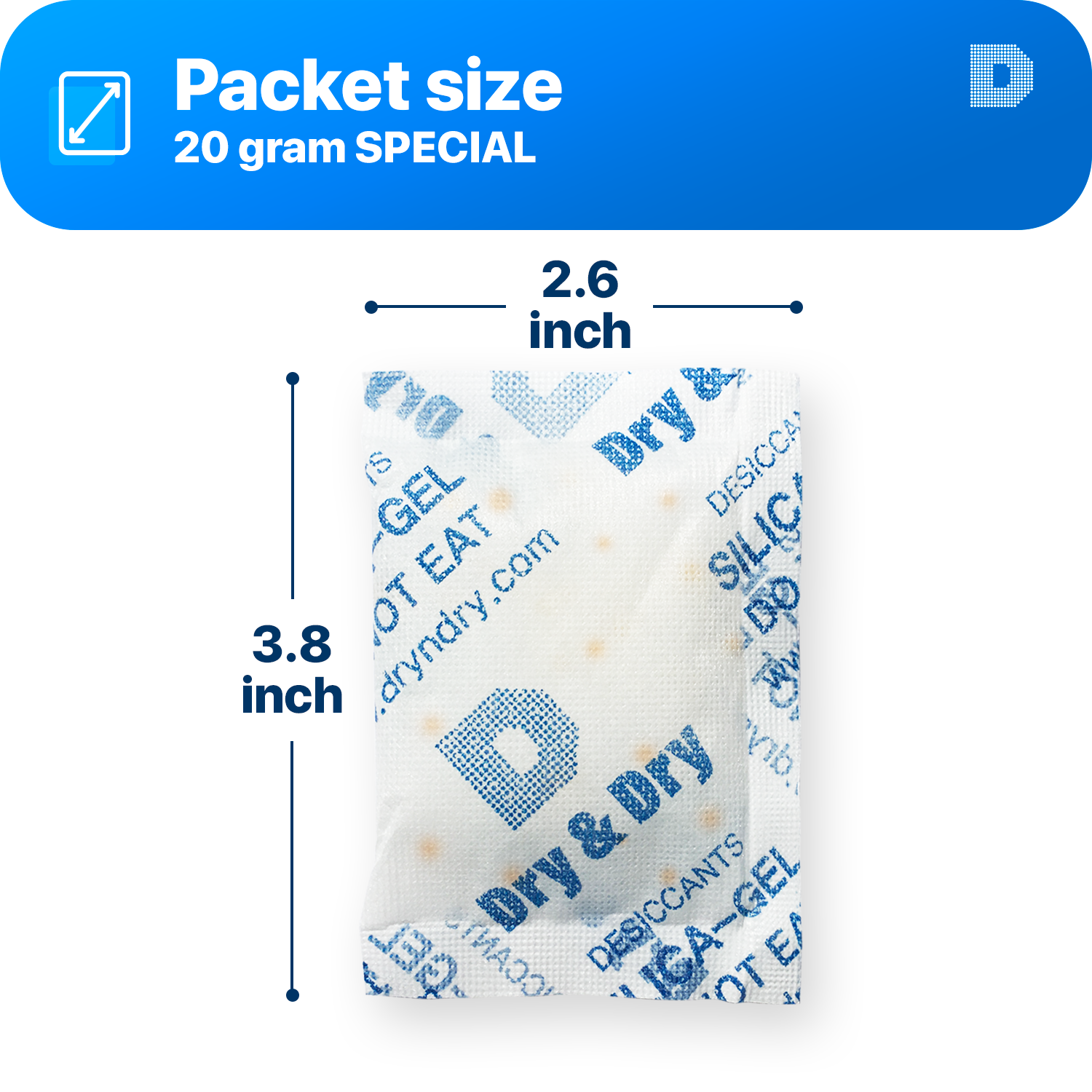 20 Gram [800 Packs] "Dry & Dry" SPECIAL Food Safe Orange Indicating(Orange to Dark Green) Mixed Silica Gel Packets - Rechargeable(FDA Compliant)