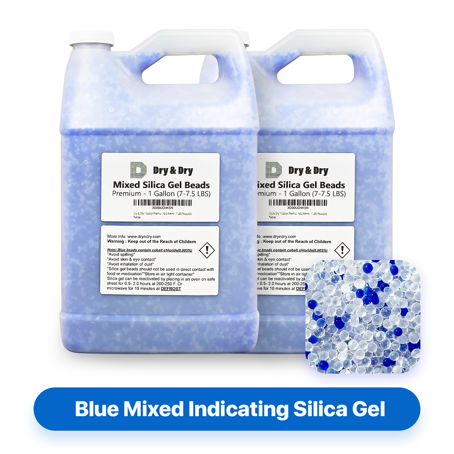 2 Gallon (14.5 LBS) "Dry & Dry" High Quality Blue & White Mixed Silica Gel Desiccant Beads - Rechargeable Beads