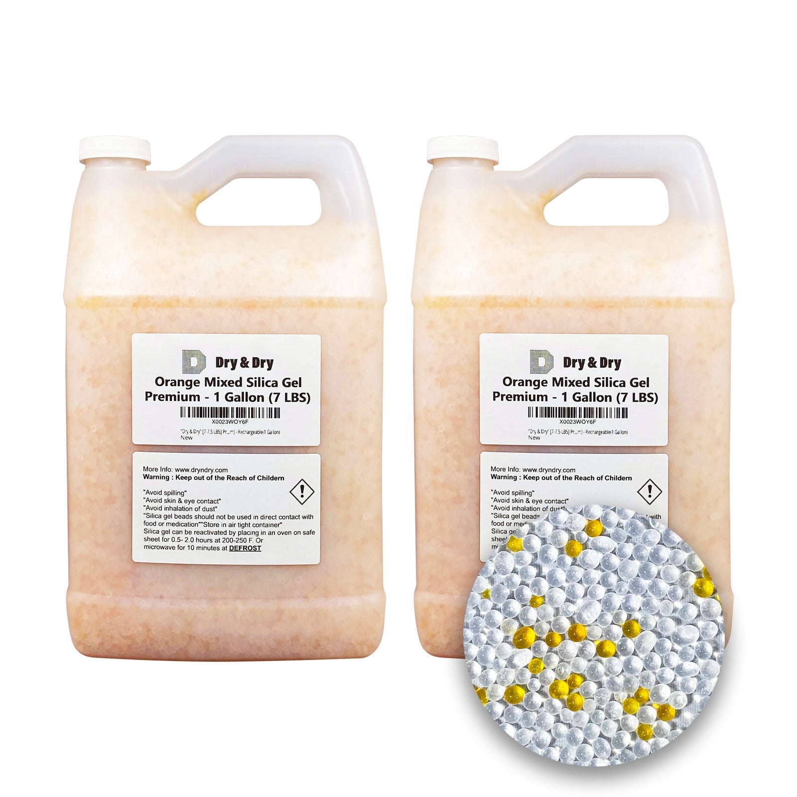 2 Gallon(14-15 LBS) "Dry & Dry" Premium Orange & White Mixed Indicating Silica Gel Desiccant Beads(Industry Standard 3-5 mm) - Rechargeable