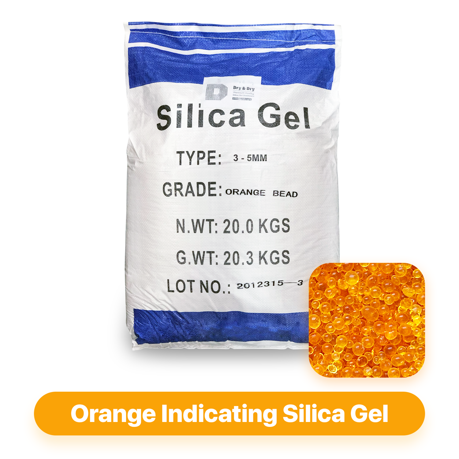 (5.5 LBS) Dry & Dry Premium Orange Indicating Silica Gel Desiccant Beads