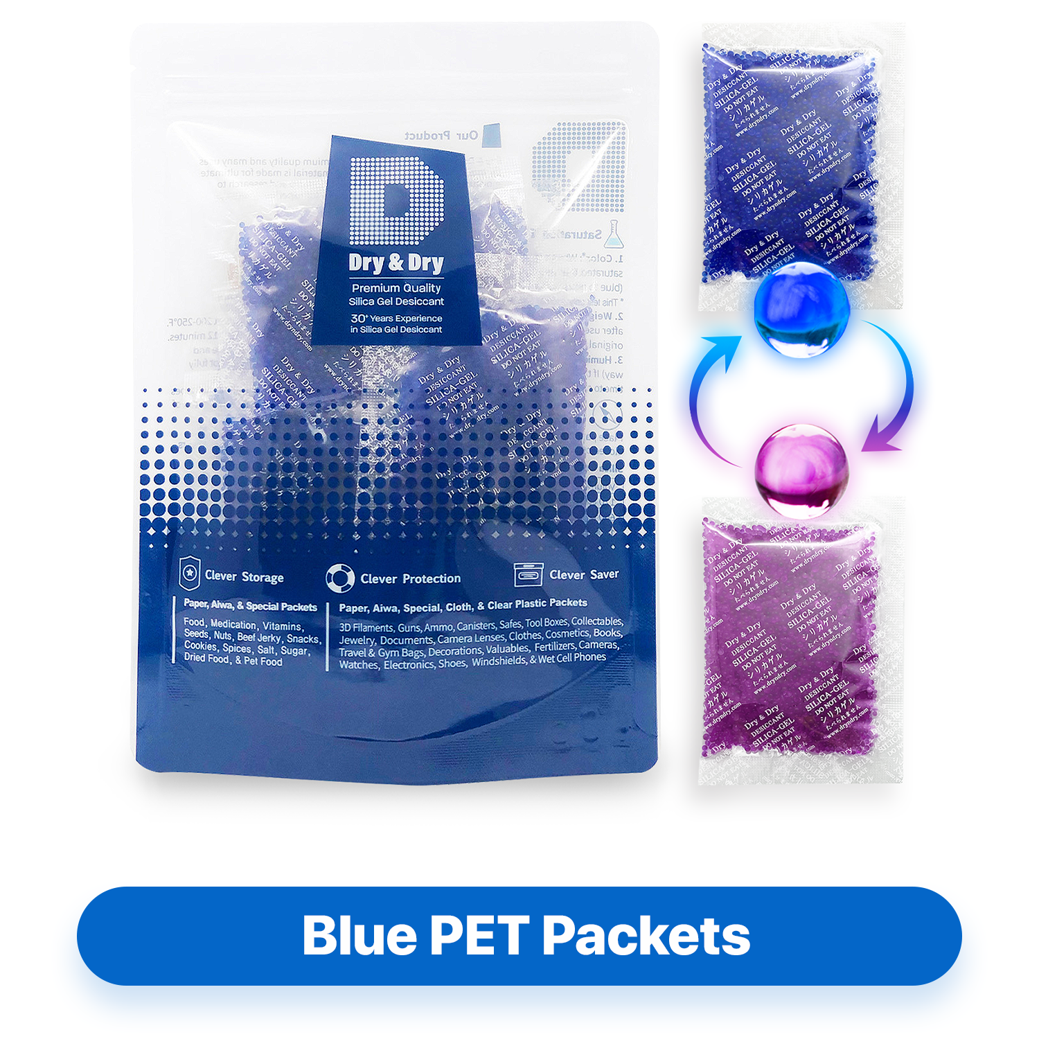 20 Gram Blue Indicating Clear Plastic(PET) Silica Gel Packets