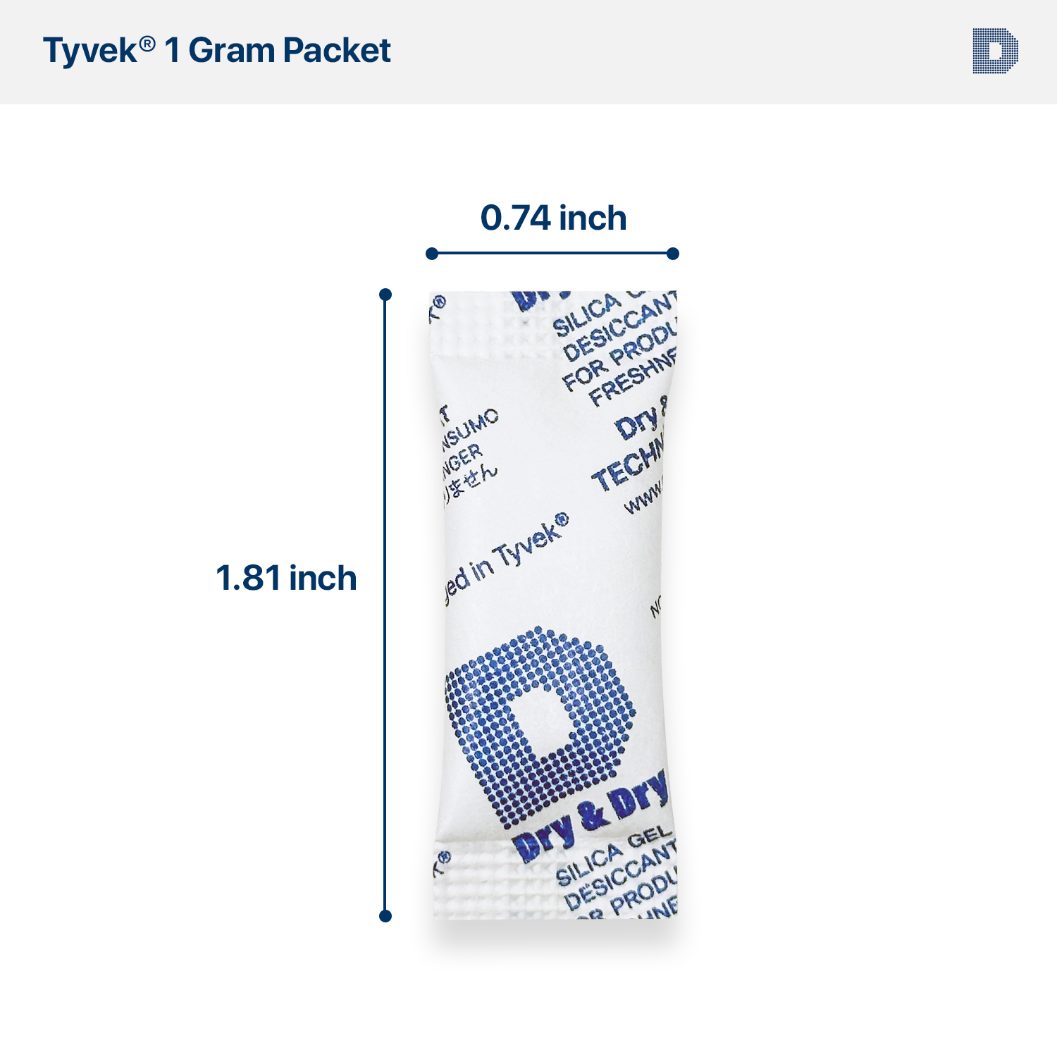 1 Gram [10,000 Packets] Tyvek® Silica Gel Desiccant Packets (FDA Compliant)