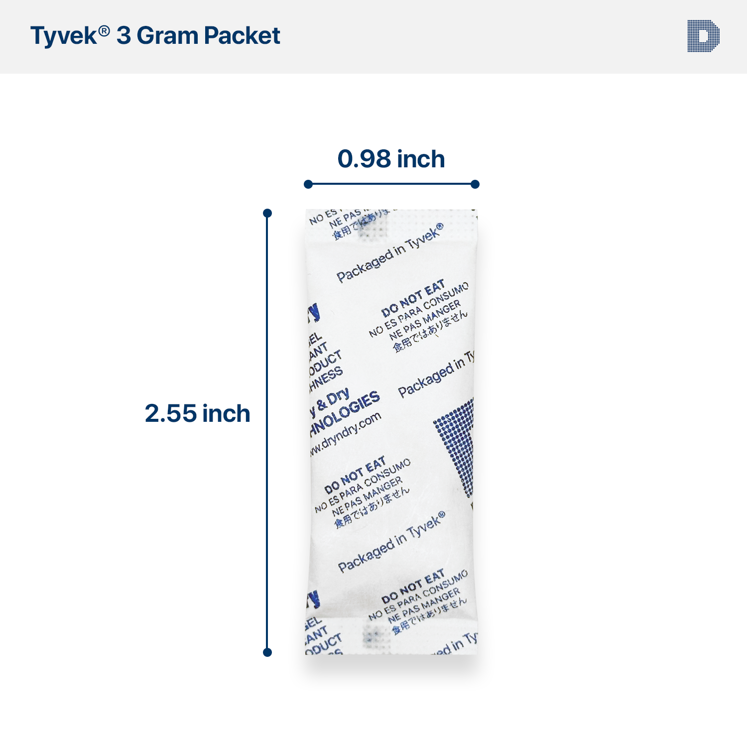 3 Gram [5,000 Packets] Tyvek® Silica Gel Desiccant Packets (FDA Compliant)