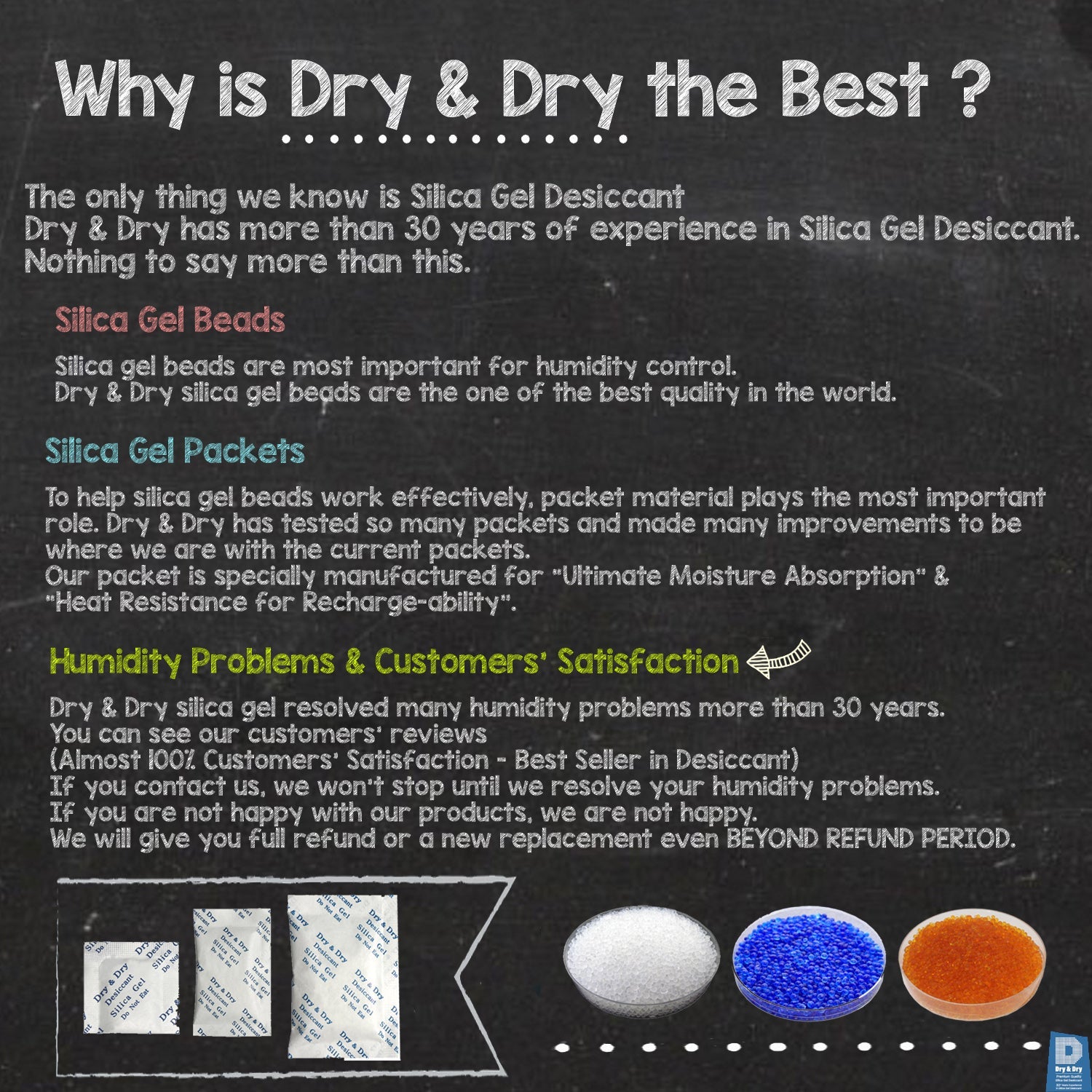 500 Gram [40 Packets]  "Dry & Dry" Premium Silica Gel Desiccant Packets - Rechargeable Fabric